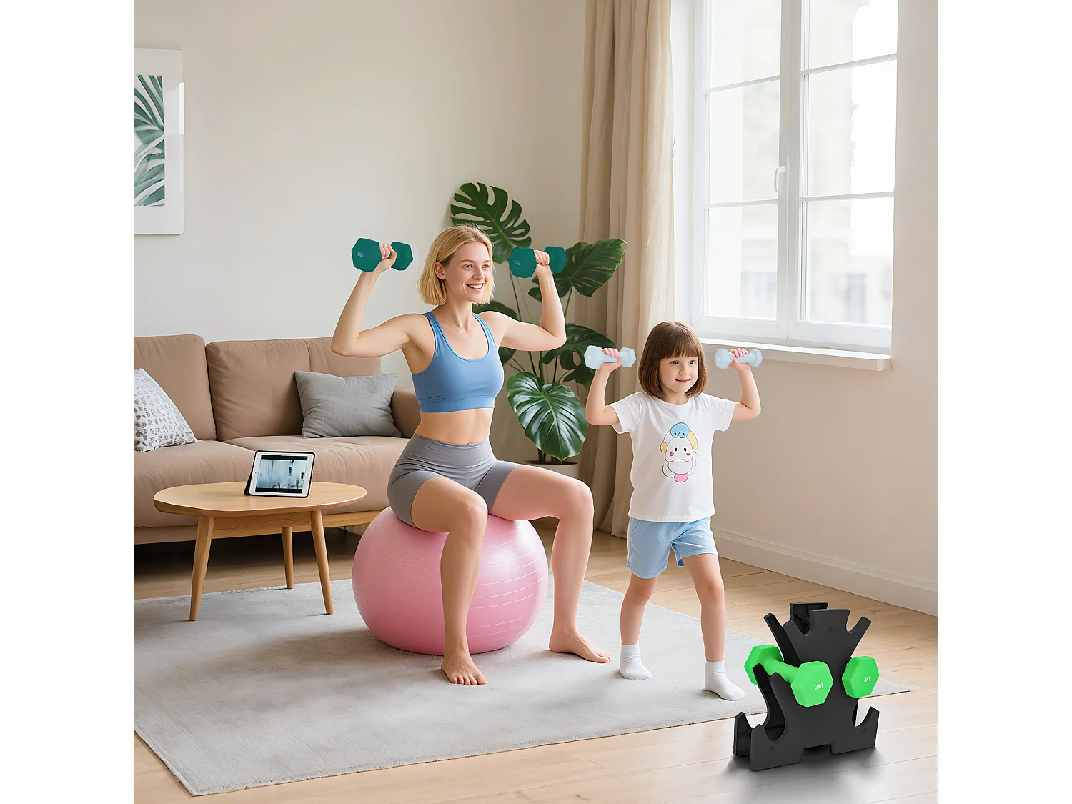 Kit pesi esagonali da 18 kg totali con supporto incluso multicolore