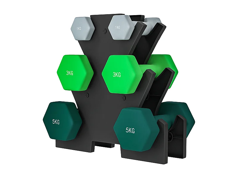 Kit pesi esagonali da 18 kg totali con supporto incluso multicolore