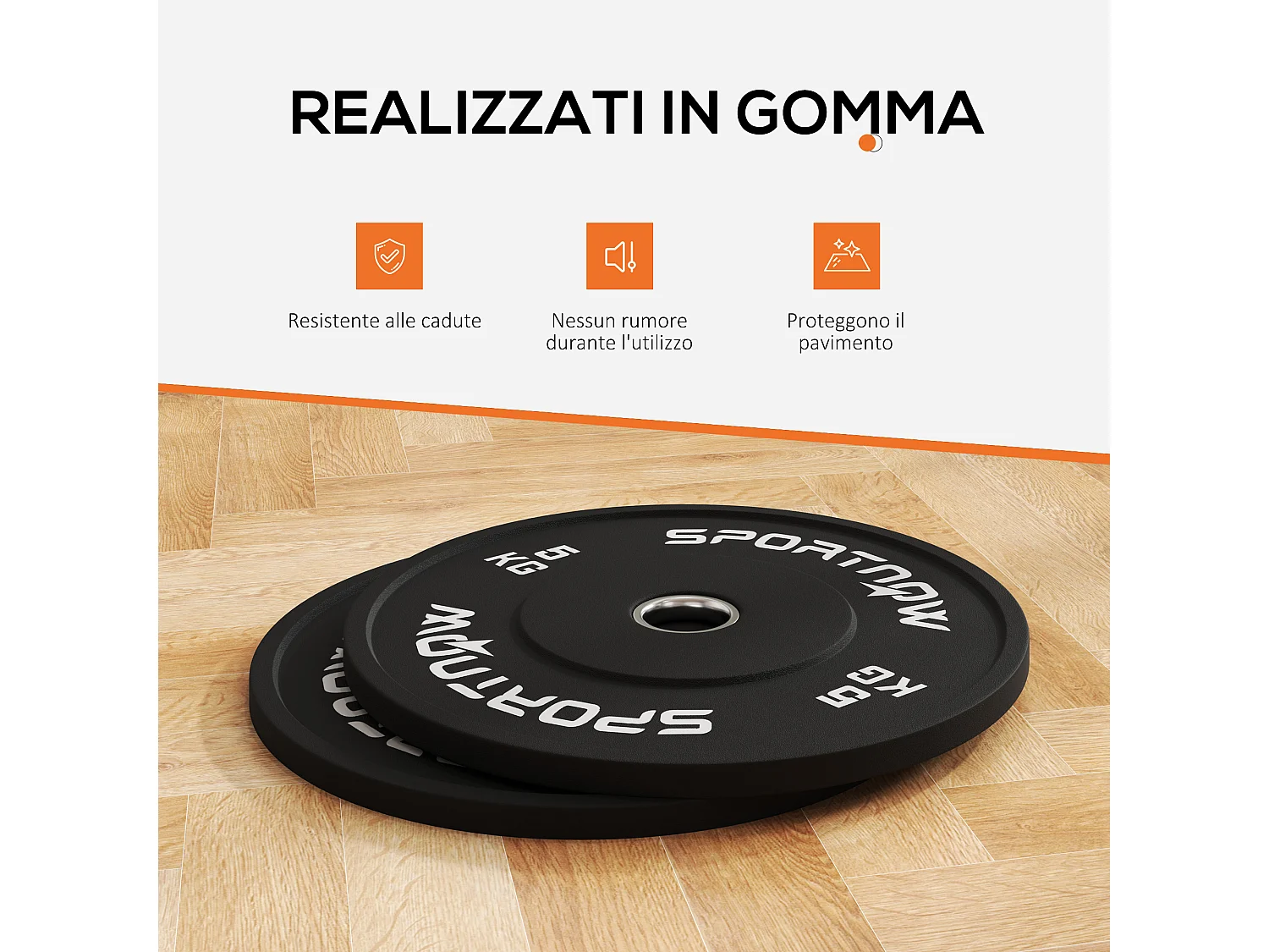 Set 2 dischi pesi da 5kg per palestra e foro 5cm in gomma nero