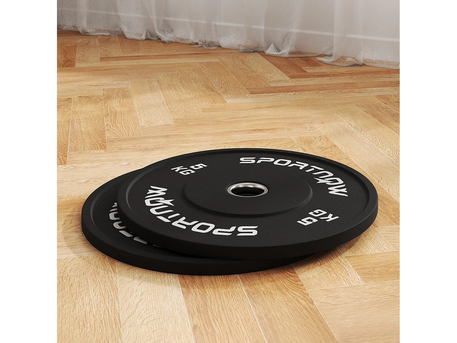 Set 2 dischi pesi da 5kg per palestra e foro 5cm in gomma nero