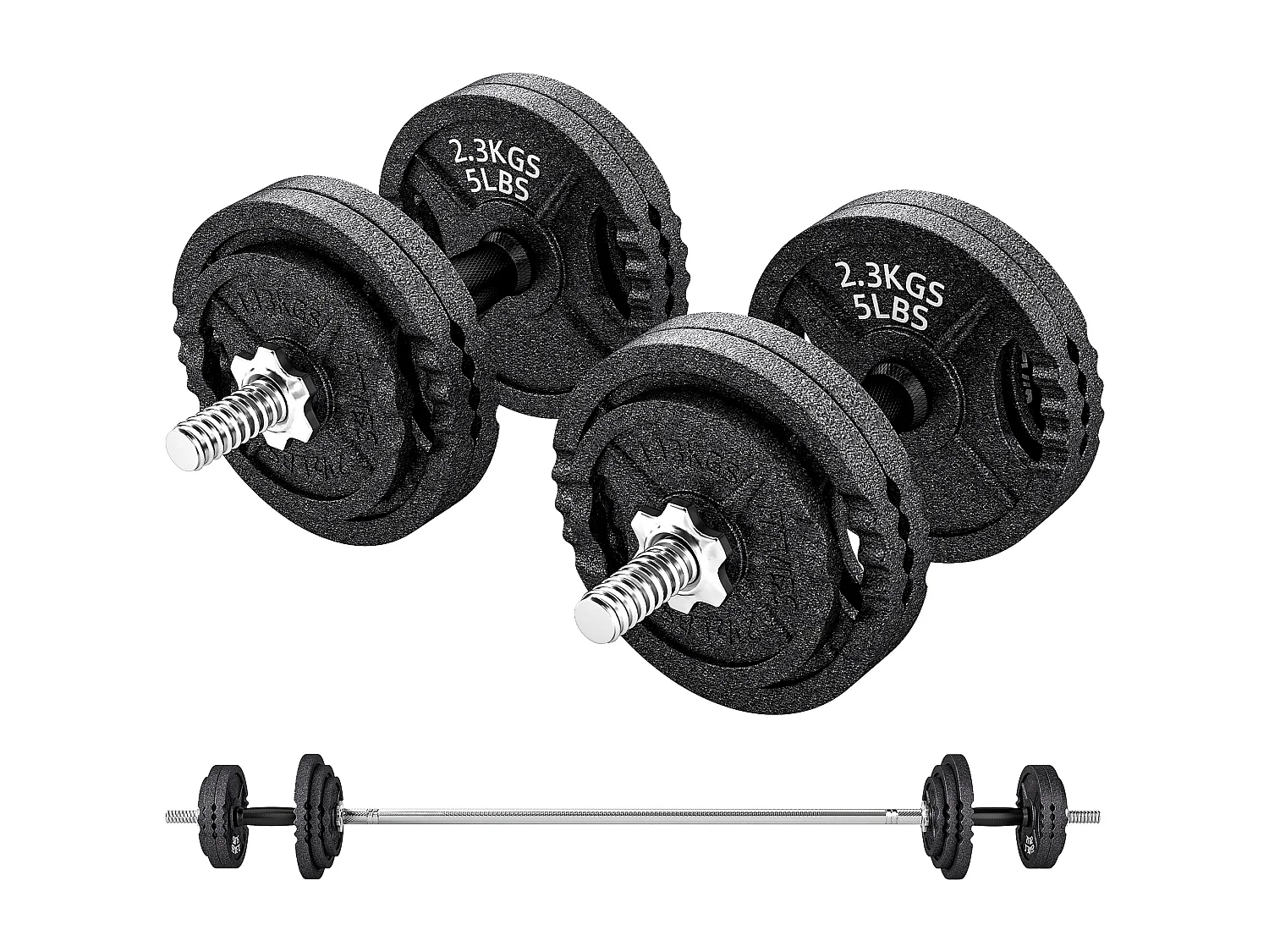 Pesi per palestra da 42 kg con 14 dischi, bilanciere e manubri nero