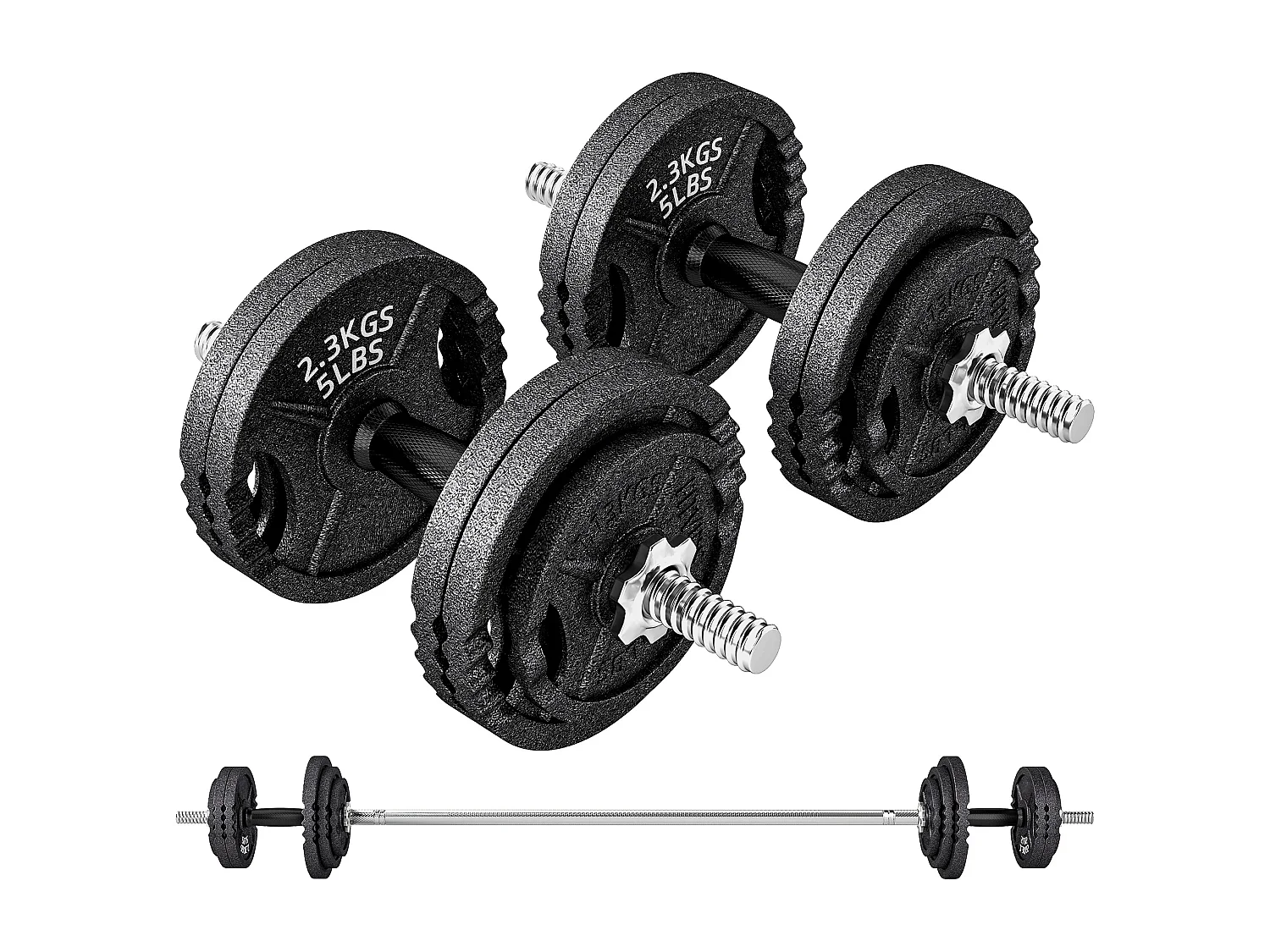 Pesi per palestra da 42 kg con 14 dischi, bilanciere e manubri nero