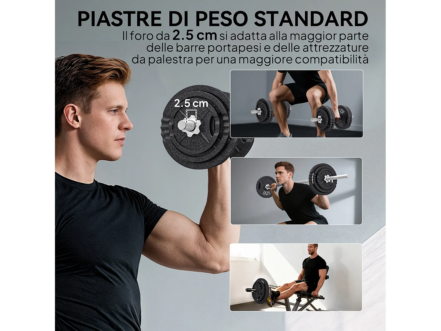 Pesi per palestra da 42 kg con 14 dischi, bilanciere e manubri nero