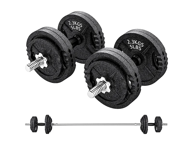 Pesi per palestra da 42 kg con 14 dischi, bilanciere e manubri nero