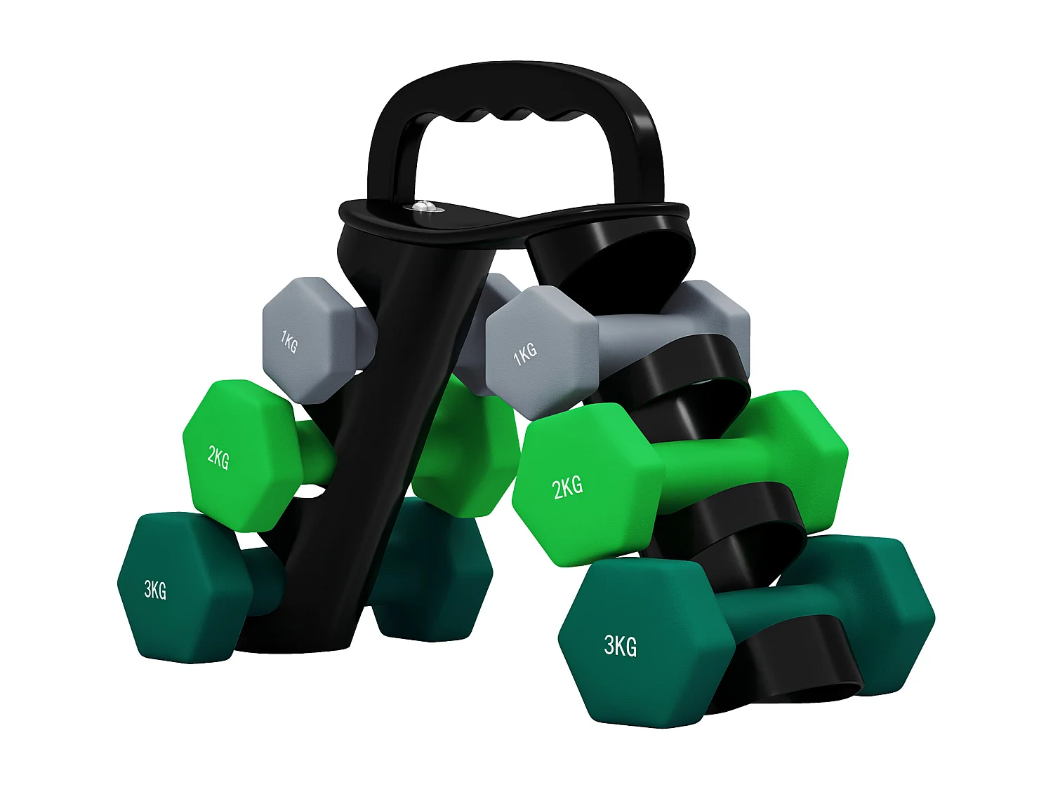 Set 6 manubri pesi con supporto in metallo e plastica multicolore