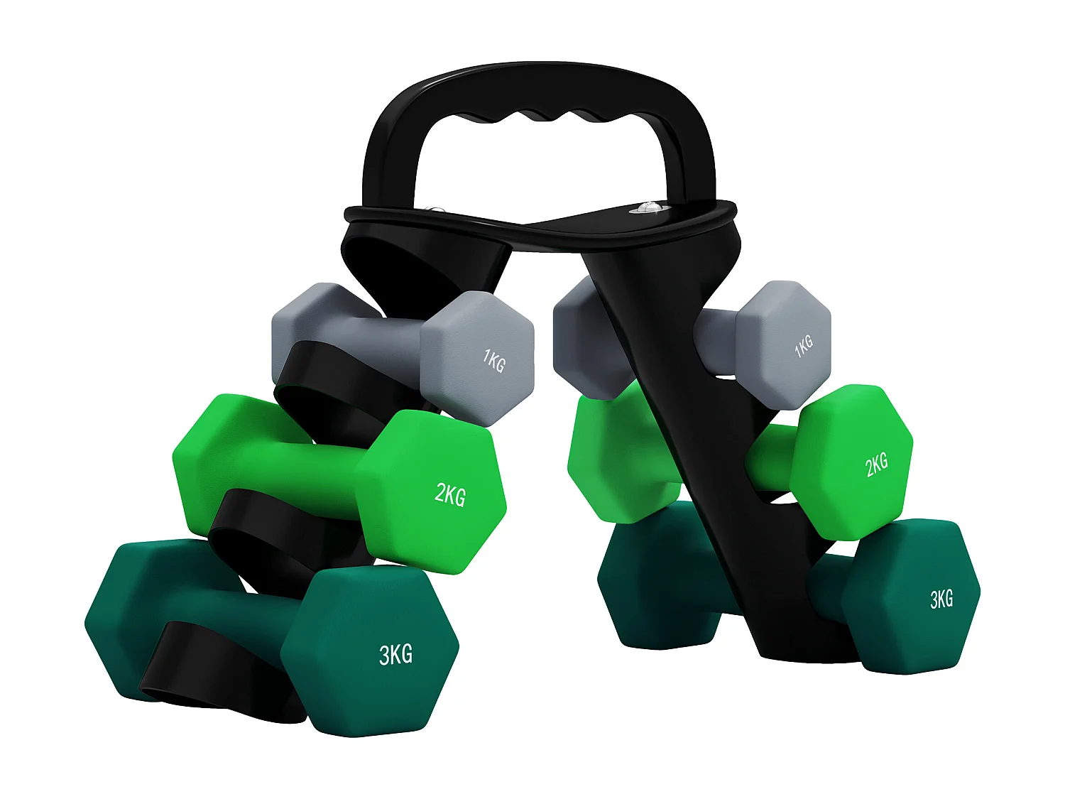 Set 6 manubri pesi con supporto in metallo e plastica multicolore