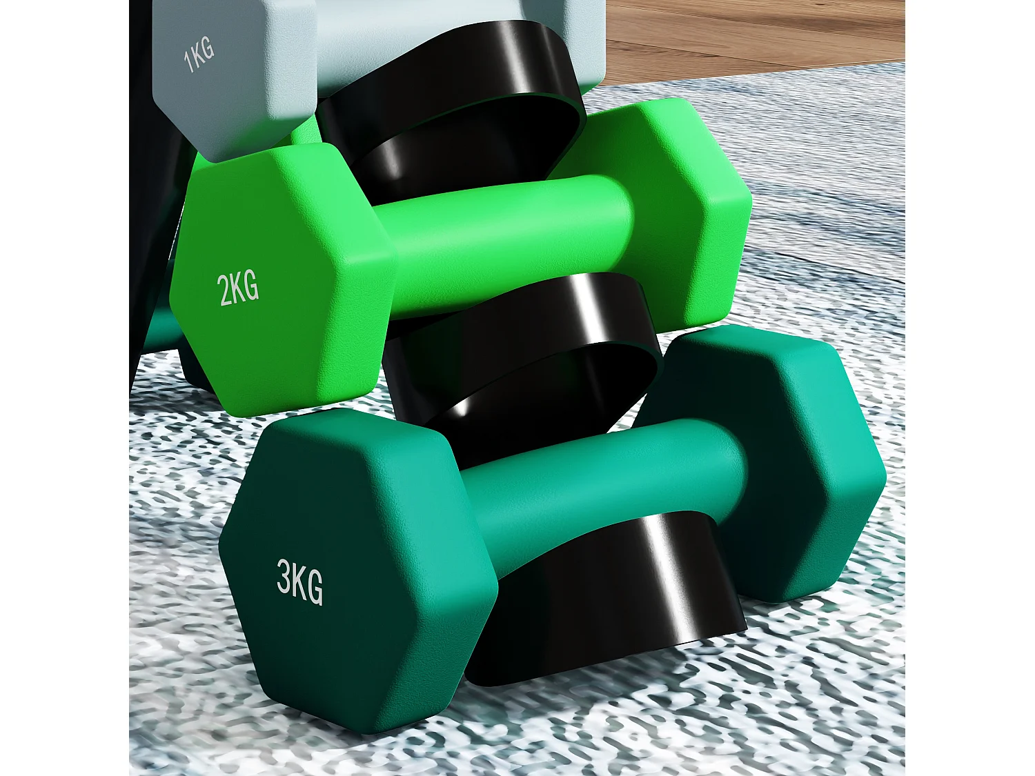 Set 6 manubri pesi con supporto in metallo e plastica multicolore