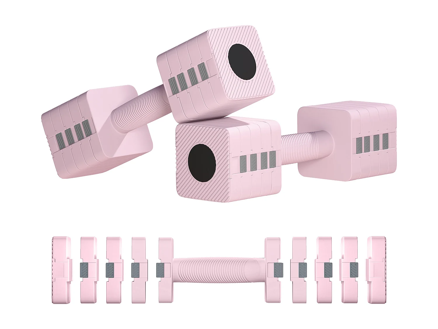 Set 2 manubri pesi quadrati da 5 kg con impugnatura antiscivolo rosa