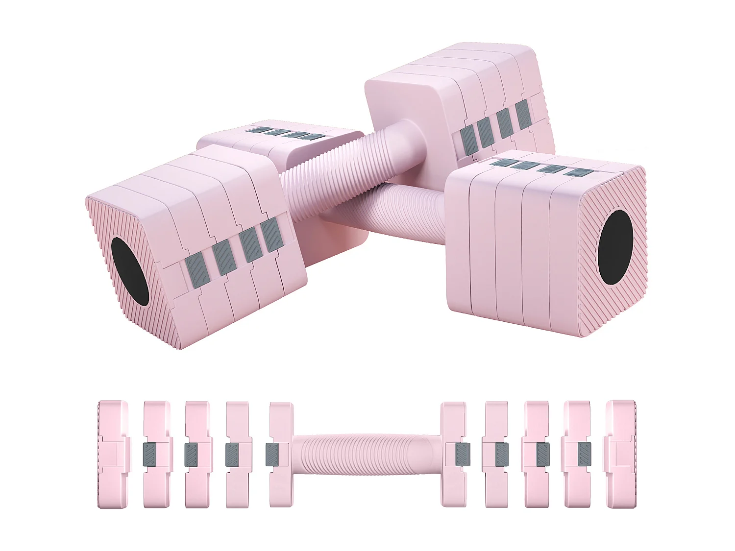 Set 2 manubri pesi quadrati da 5 kg con impugnatura antiscivolo rosa