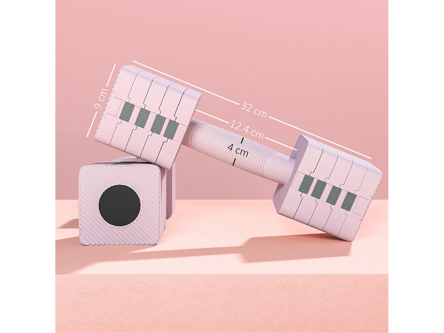 Set 2 manubri pesi quadrati da 5 kg con impugnatura antiscivolo rosa