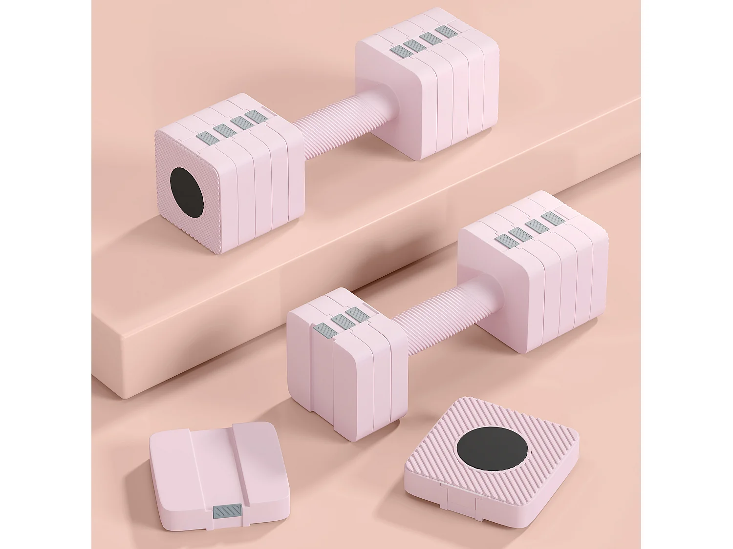 Set 2 manubri pesi quadrati da 5 kg con impugnatura antiscivolo rosa