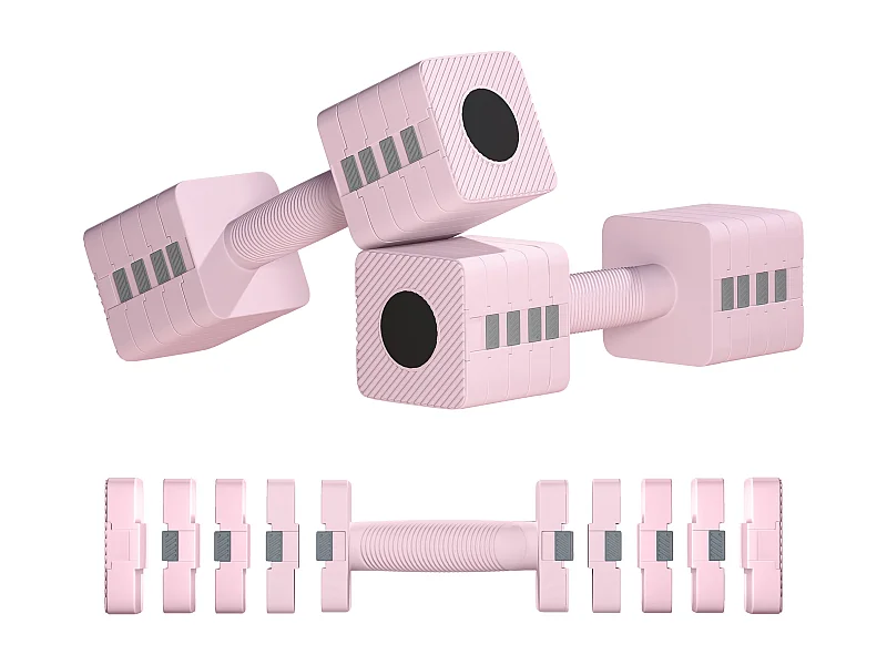 Set 2 manubri pesi quadrati da 5 kg con impugnatura antiscivolo rosa