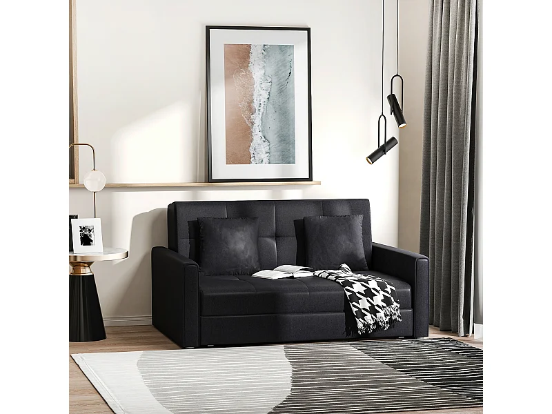 Divano letto 2 posti in policotone con spazio portaoggetti nero