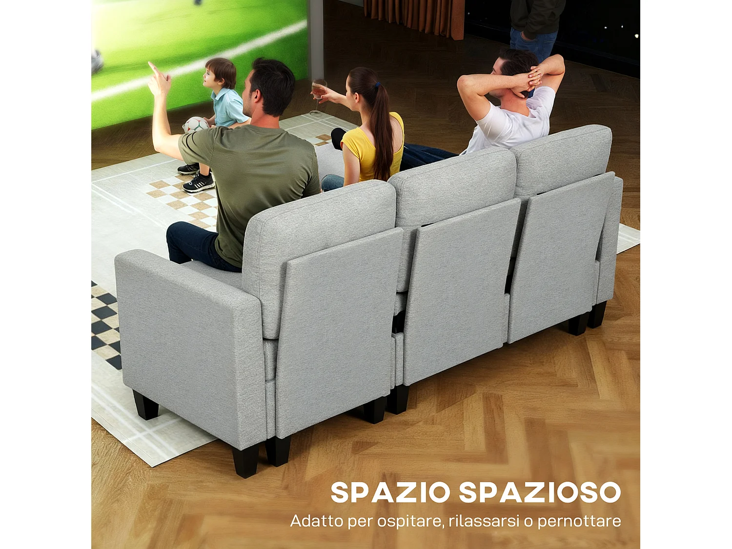 Divano Letto 3 posti con chaise e spazio contenitore grigio e nero