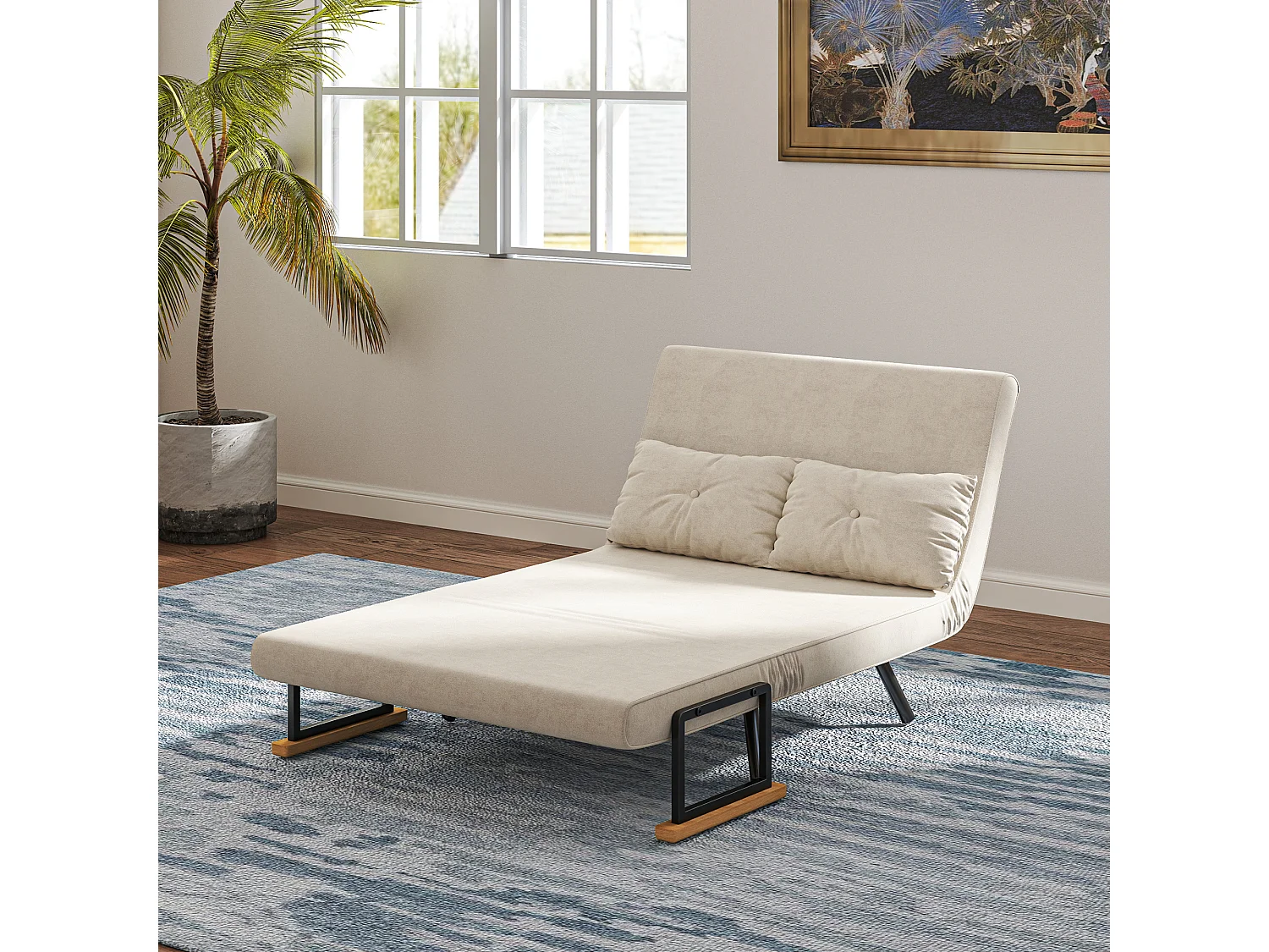 Divano letto vellutato con schienale regolabile 5 livelli bianco crema