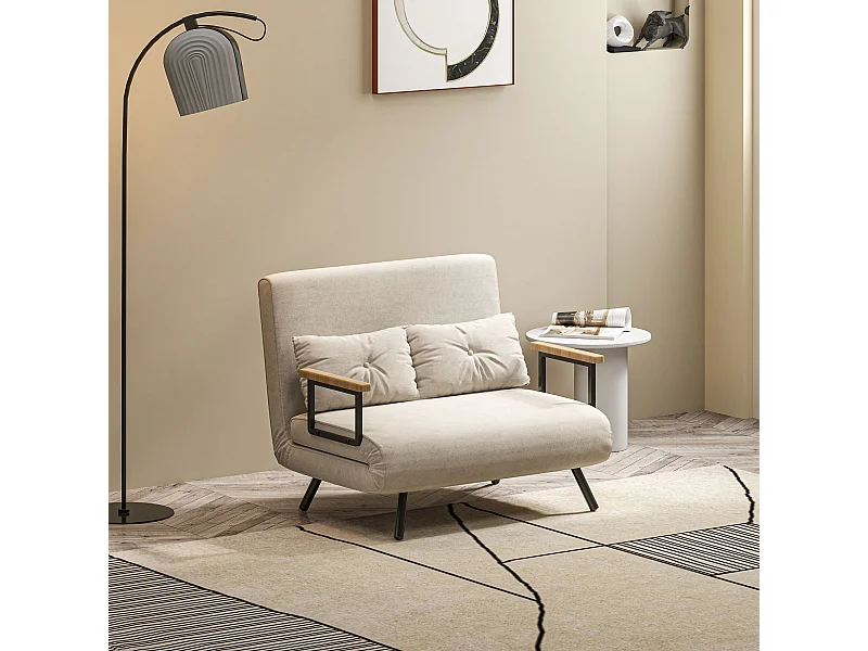 Divano letto vellutato con schienale regolabile 5 livelli bianco crema