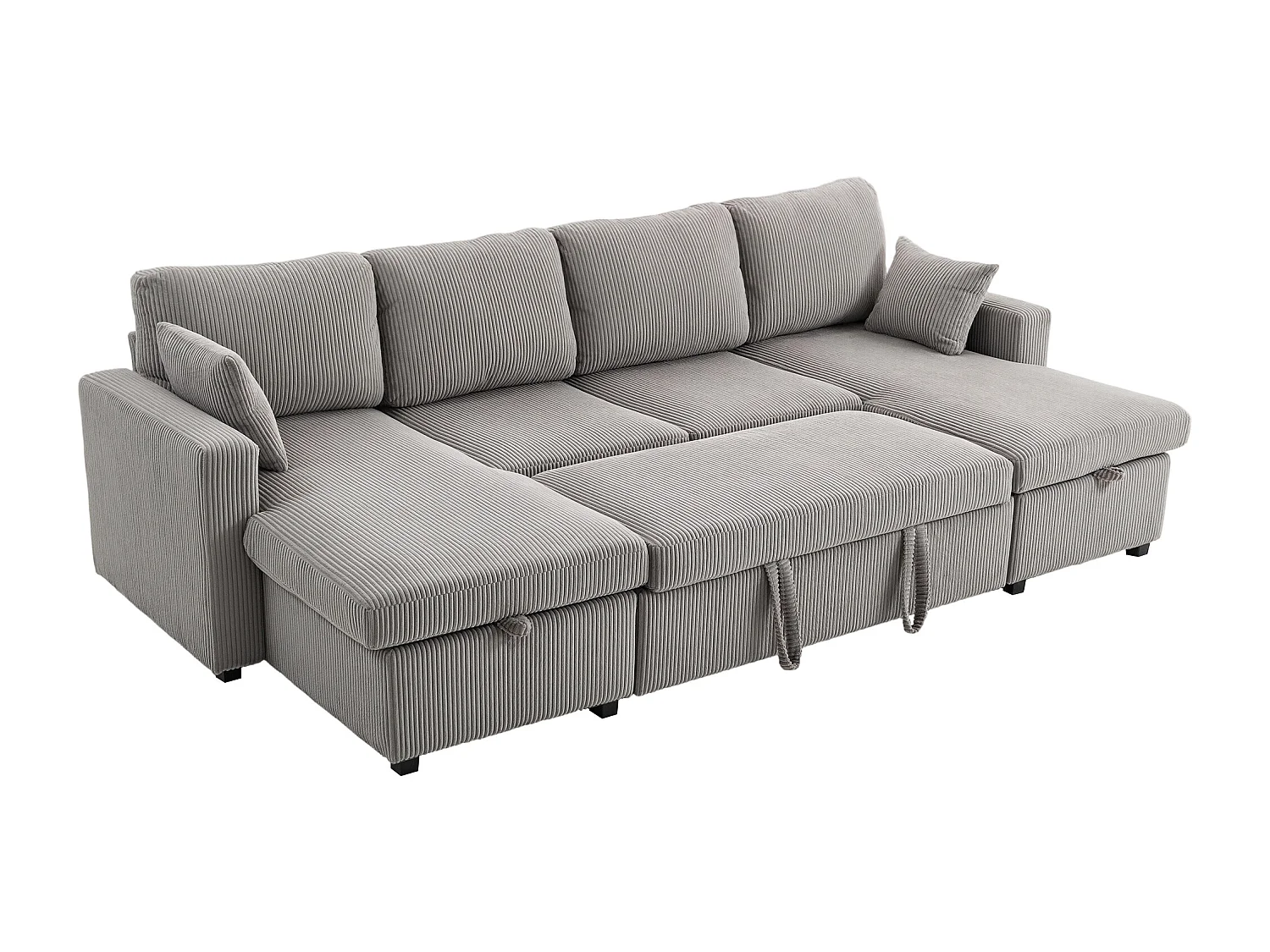 Divano letto con 2 chaise longue contenitore in velluto a coste grigio