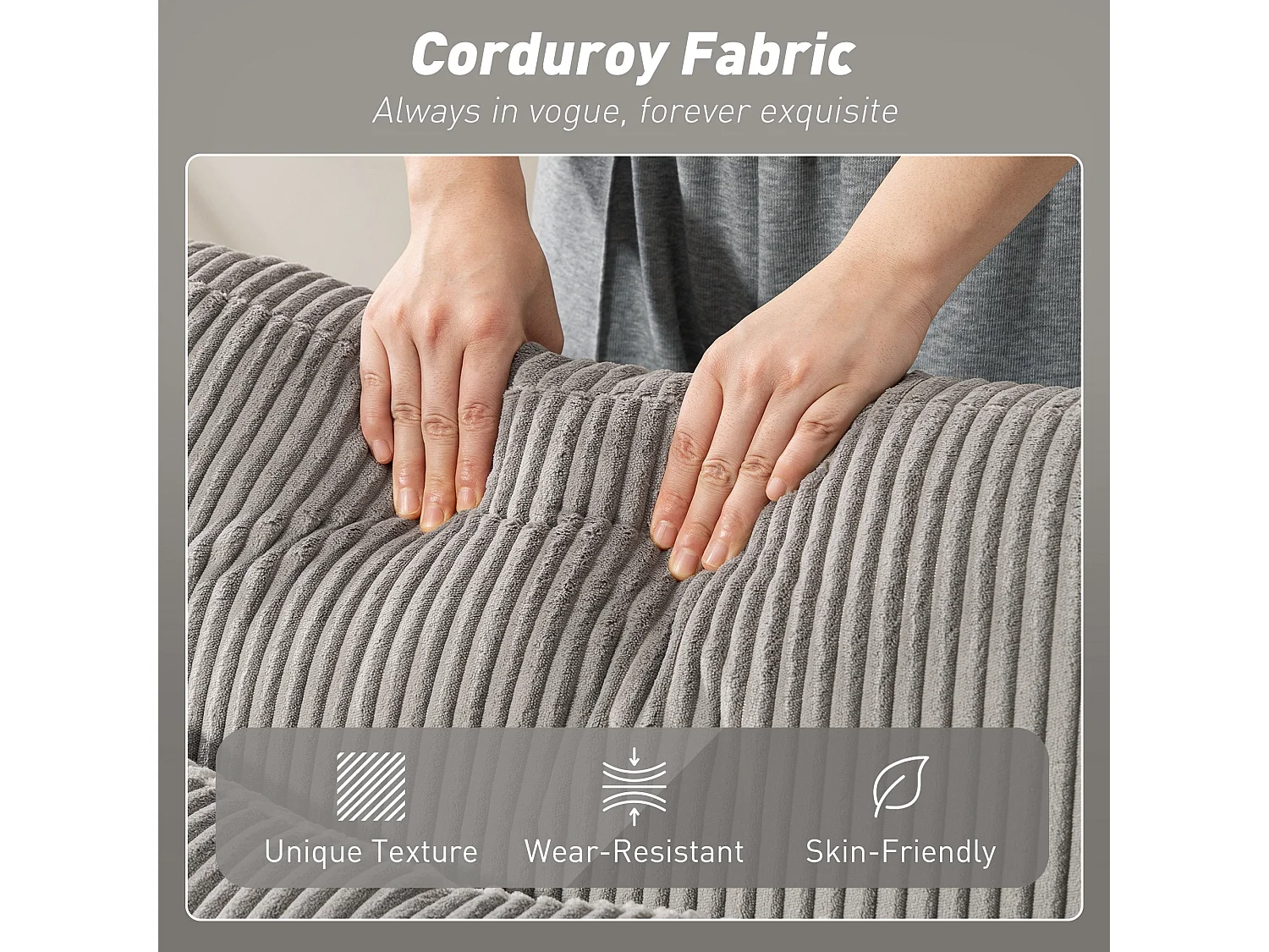 Divano letto con 2 chaise longue contenitore in velluto a coste grigio