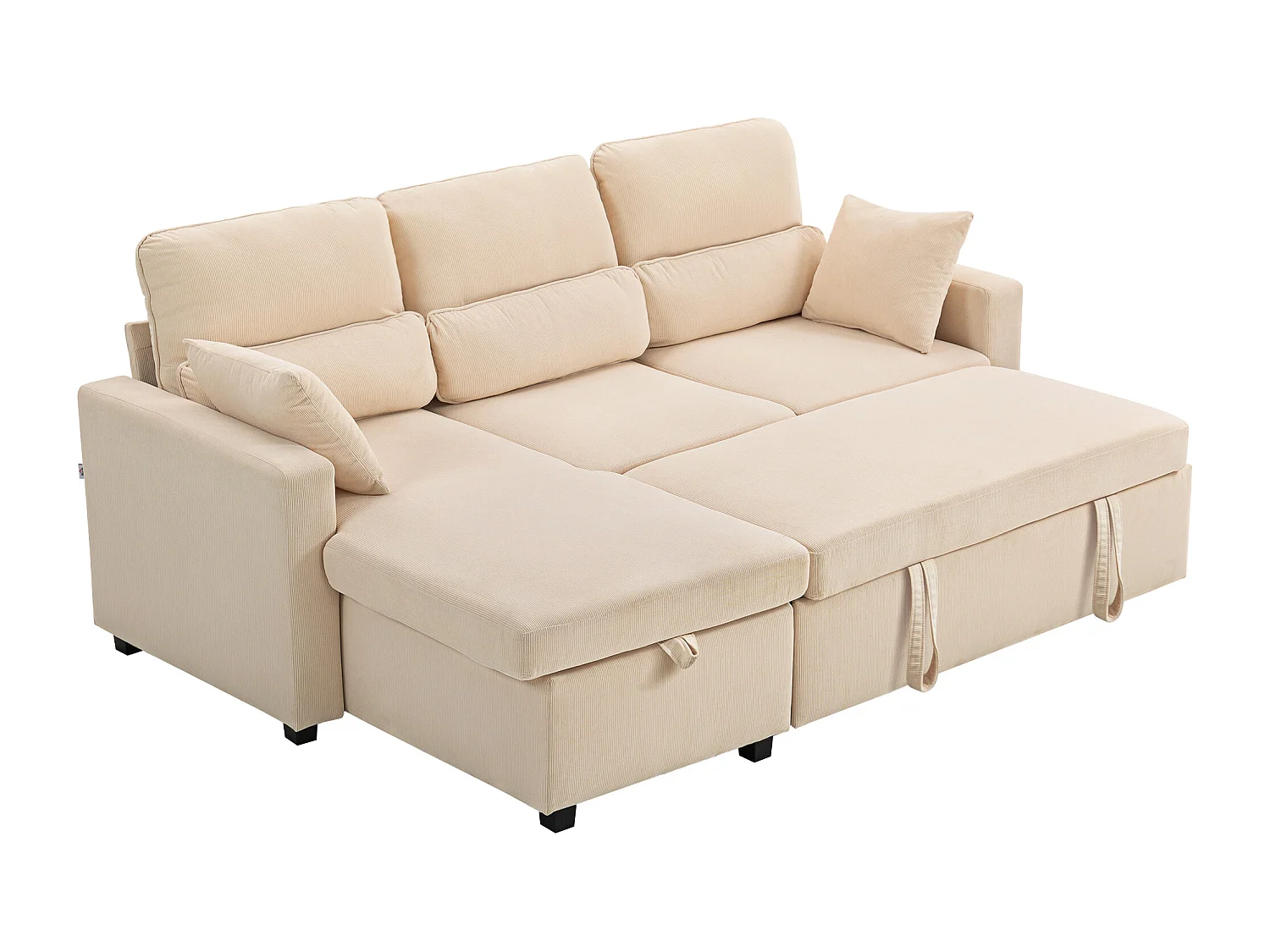 Divano letto angolare con contenitore in velluto a coste beige