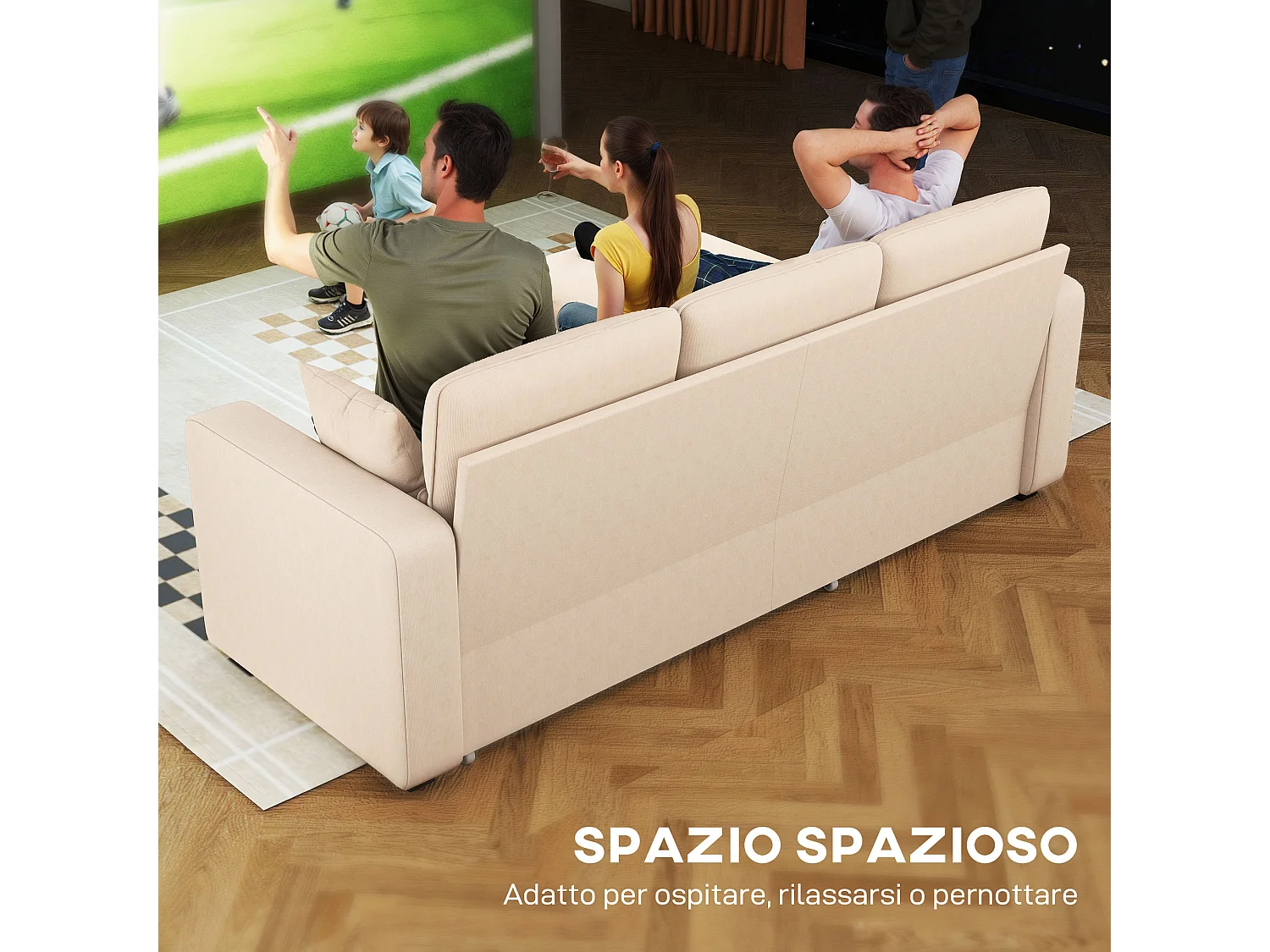 Divano letto angolare con contenitore in velluto a coste beige