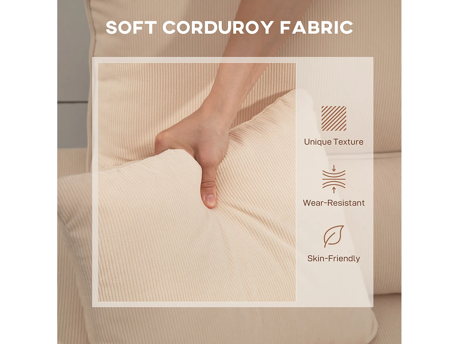 Divano letto angolare con contenitore in velluto a coste beige