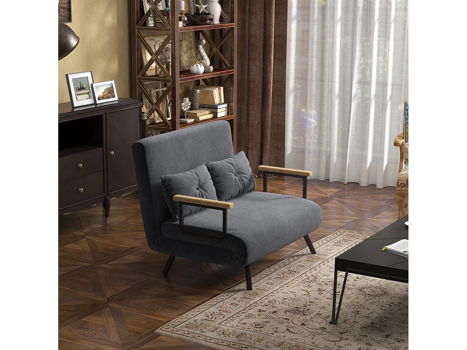 Divano letto vellutato con schienale regolabile 5 livelli grigio scuro