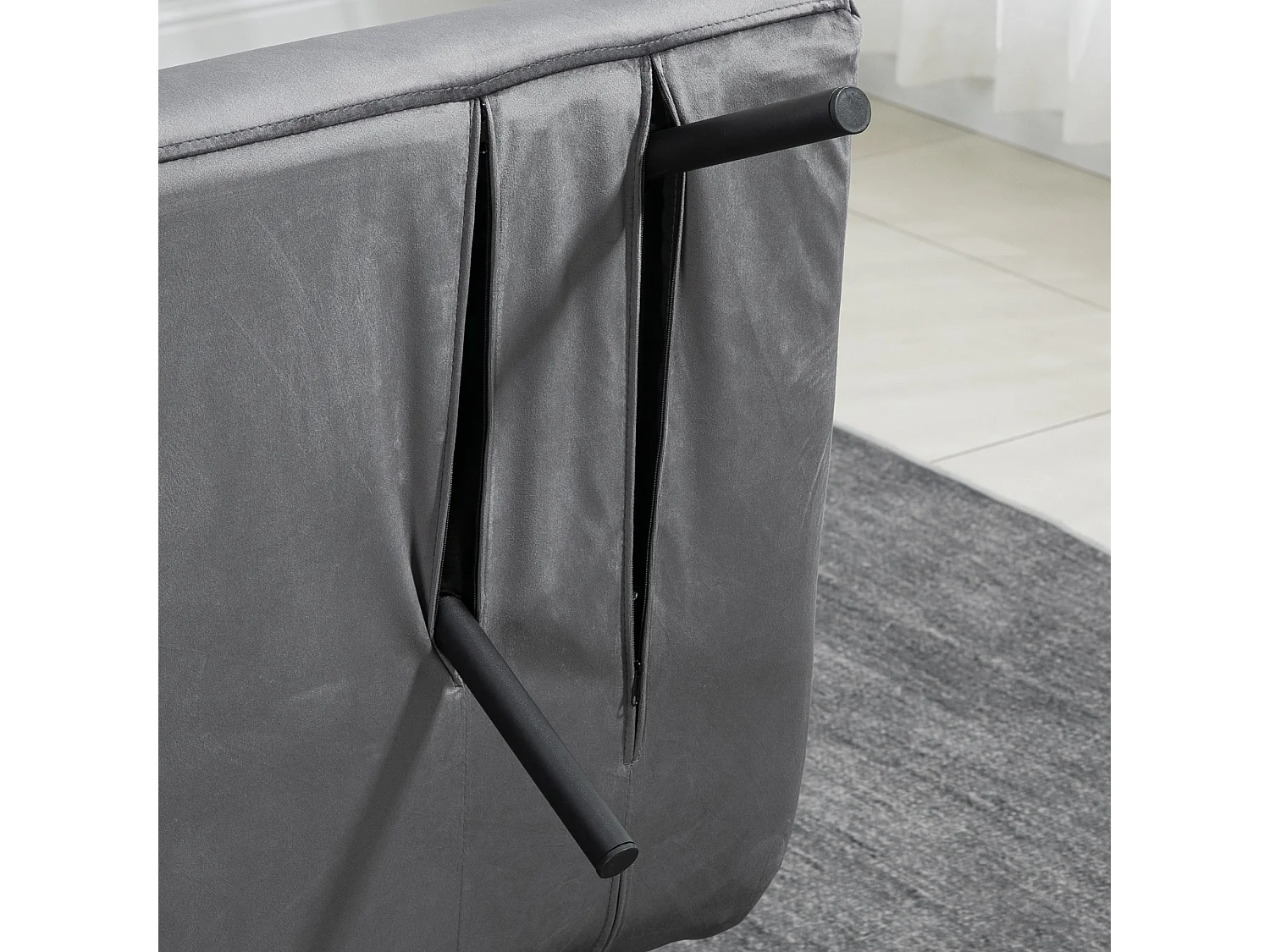 Divano letto vellutato con schienale regolabile 5 livelli grigio scuro