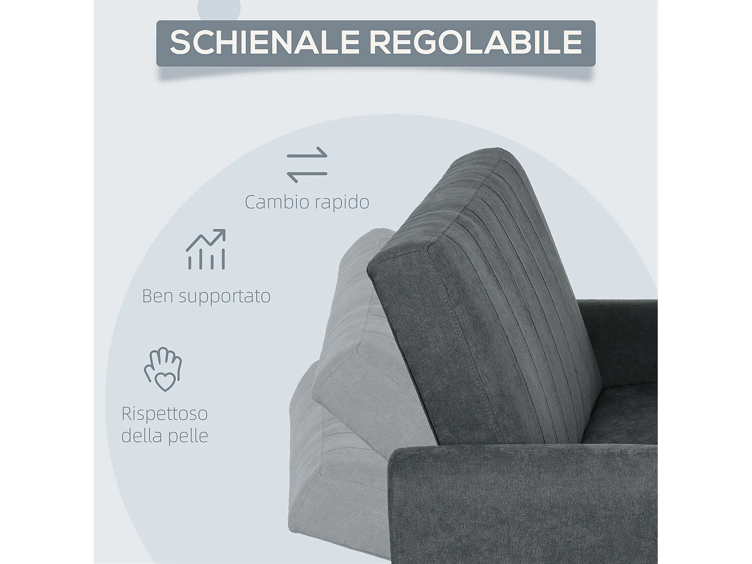 Divano letto clic clac con schienale regolabile 148x87x88 cm grigio