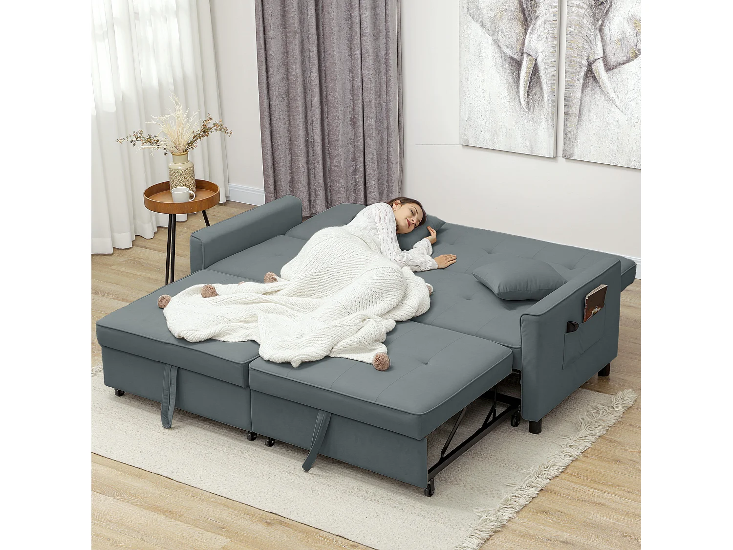 Divano letto 3 posti clic clac con schienale reclinabile grigio