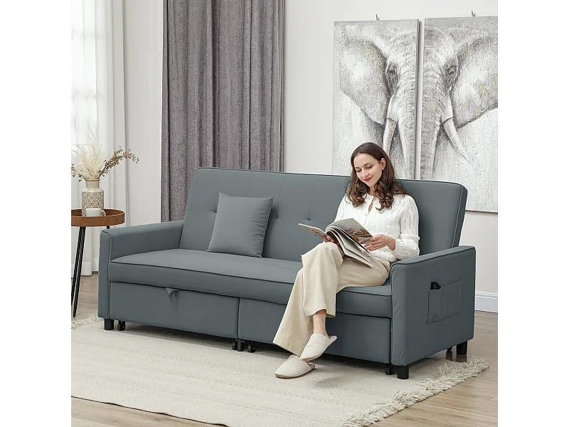 Divano letto 3 posti clic clac con schienale reclinabile grigio