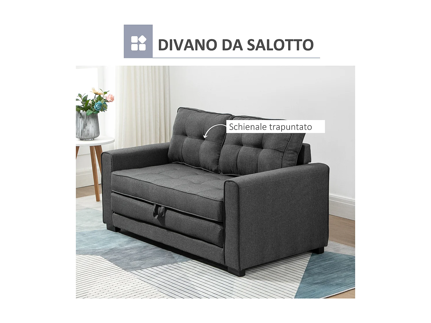 Divano letto 2 posti 151x75x85 cm in tessuto grigio