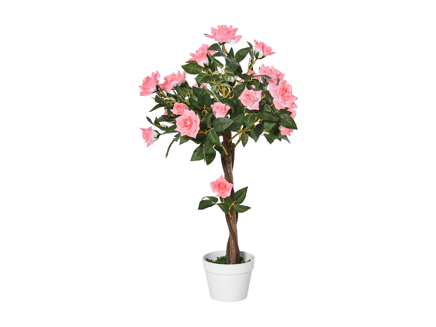 Pianta finta di rosa da 21 fiori Ø18x90 cm con vaso rosa