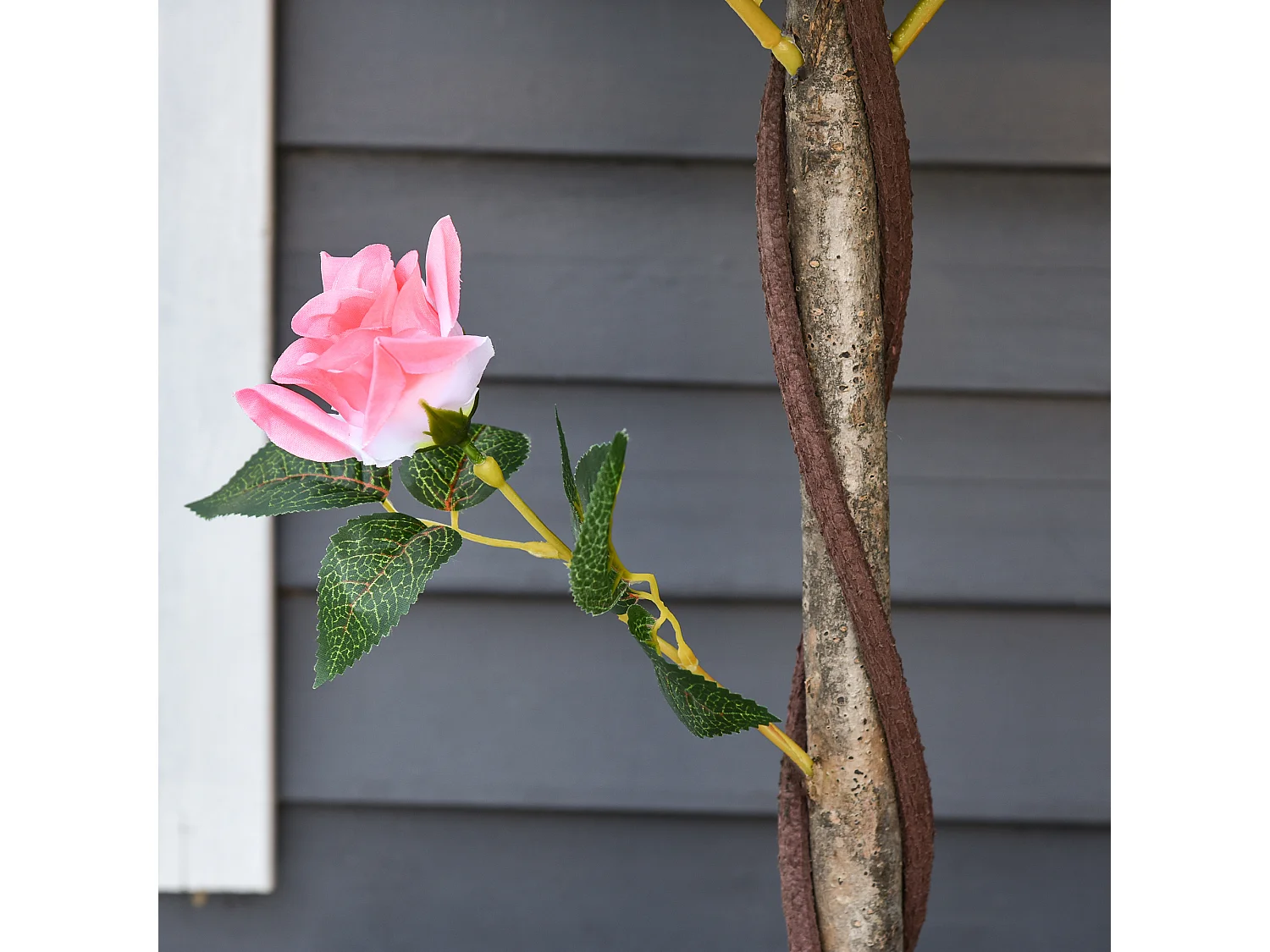 Pianta finta di rosa da 21 fiori Ø18x90 cm con vaso rosa