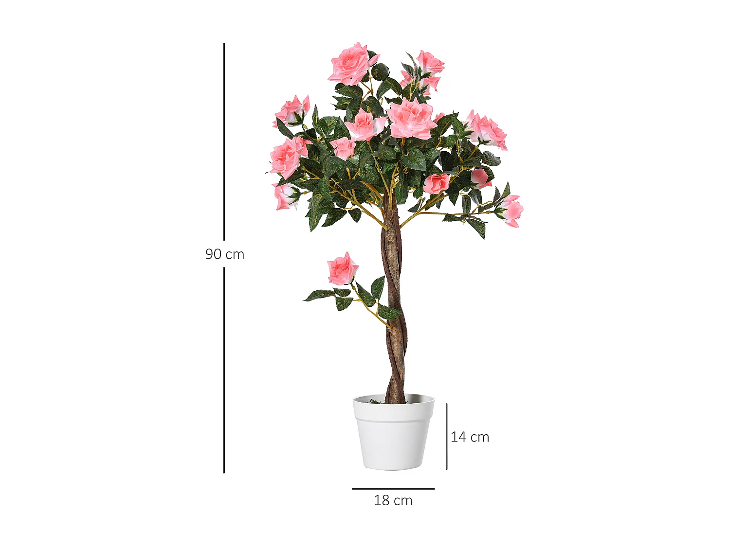 Pianta finta di rosa da 21 fiori Ø18x90 cm con vaso rosa
