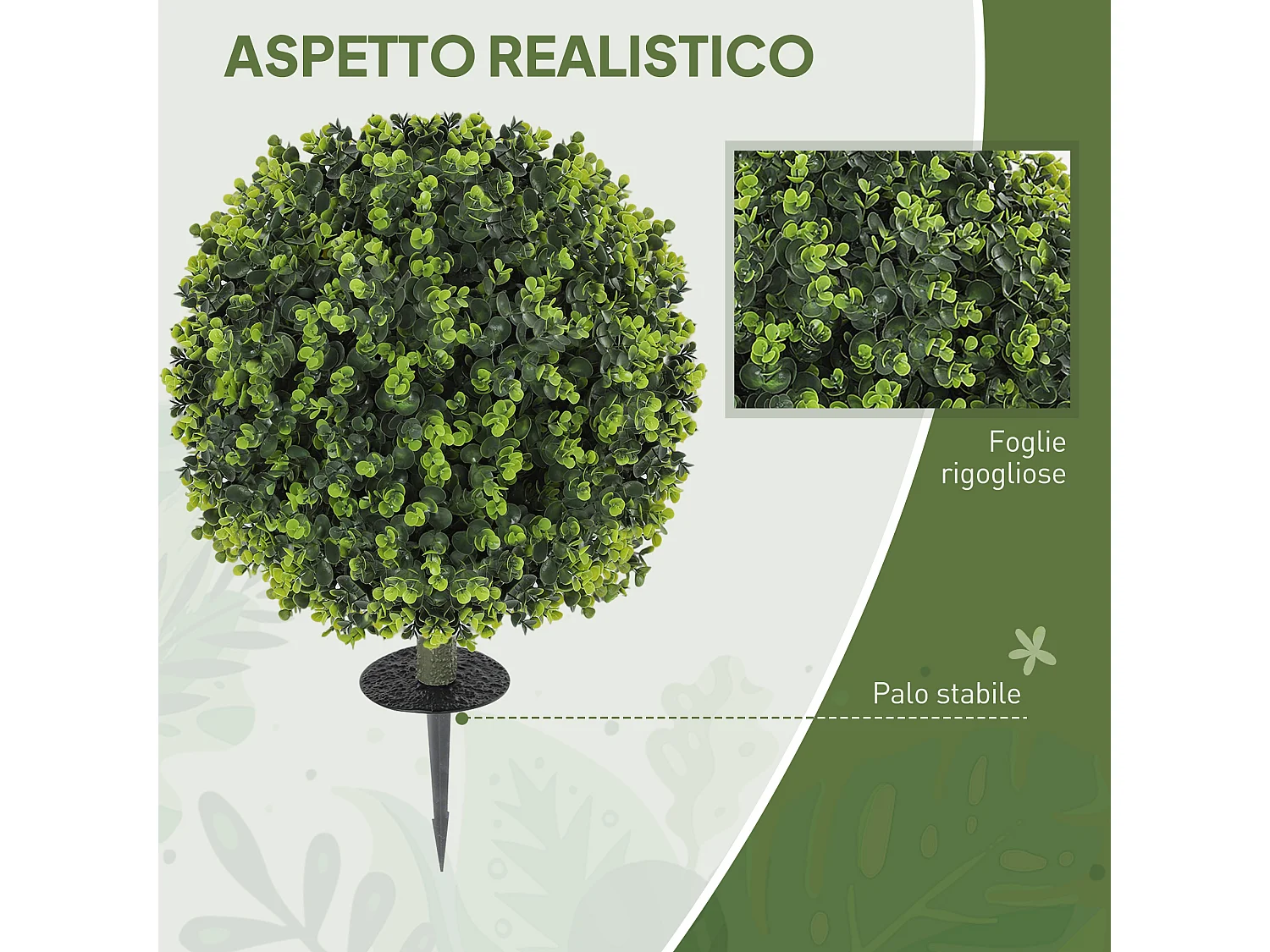 Set 2 piante finte di bosso 40 cm con picchetto da interno ed esterno