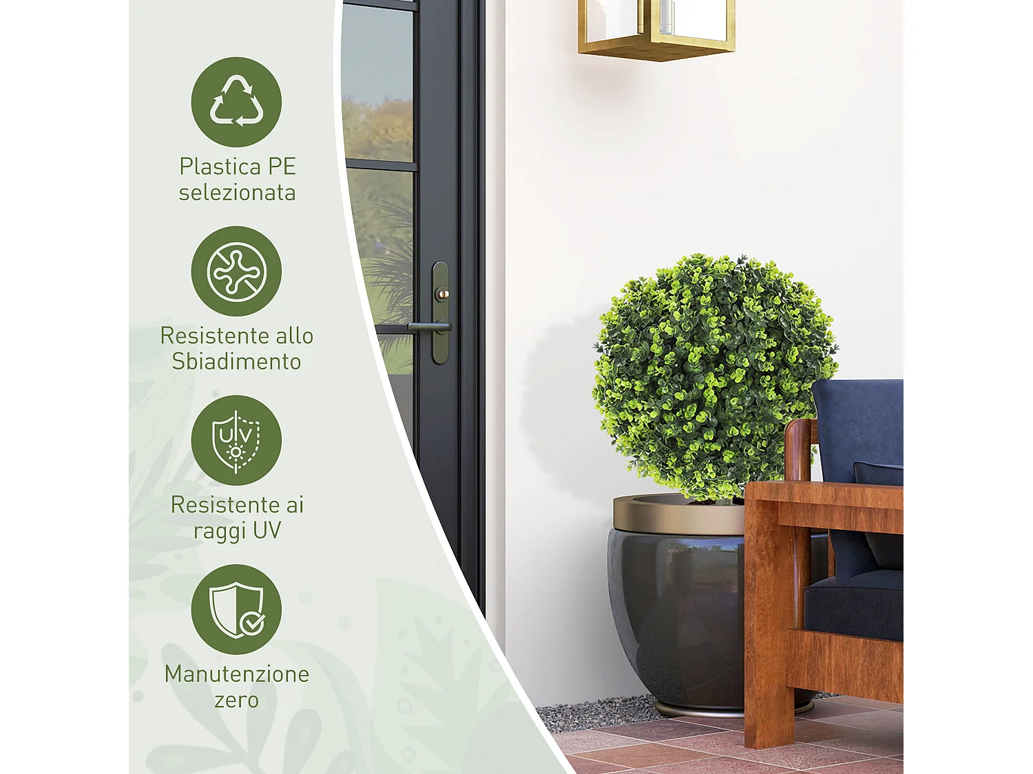 Set 2 piante finte di bosso 40 cm con picchetto da interno ed esterno