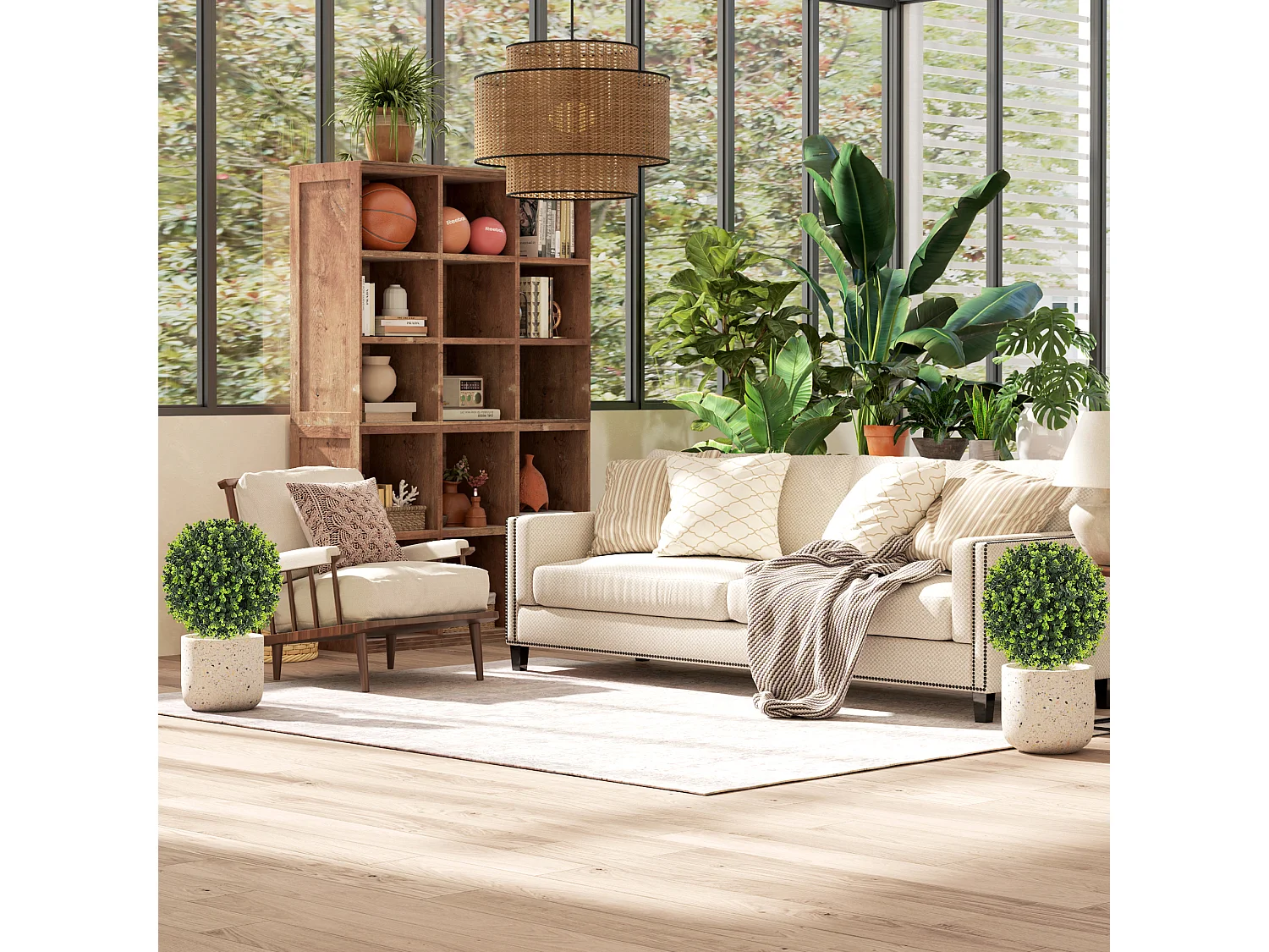 Set 2 piante finte di bosso 40 cm con picchetto da interno ed esterno