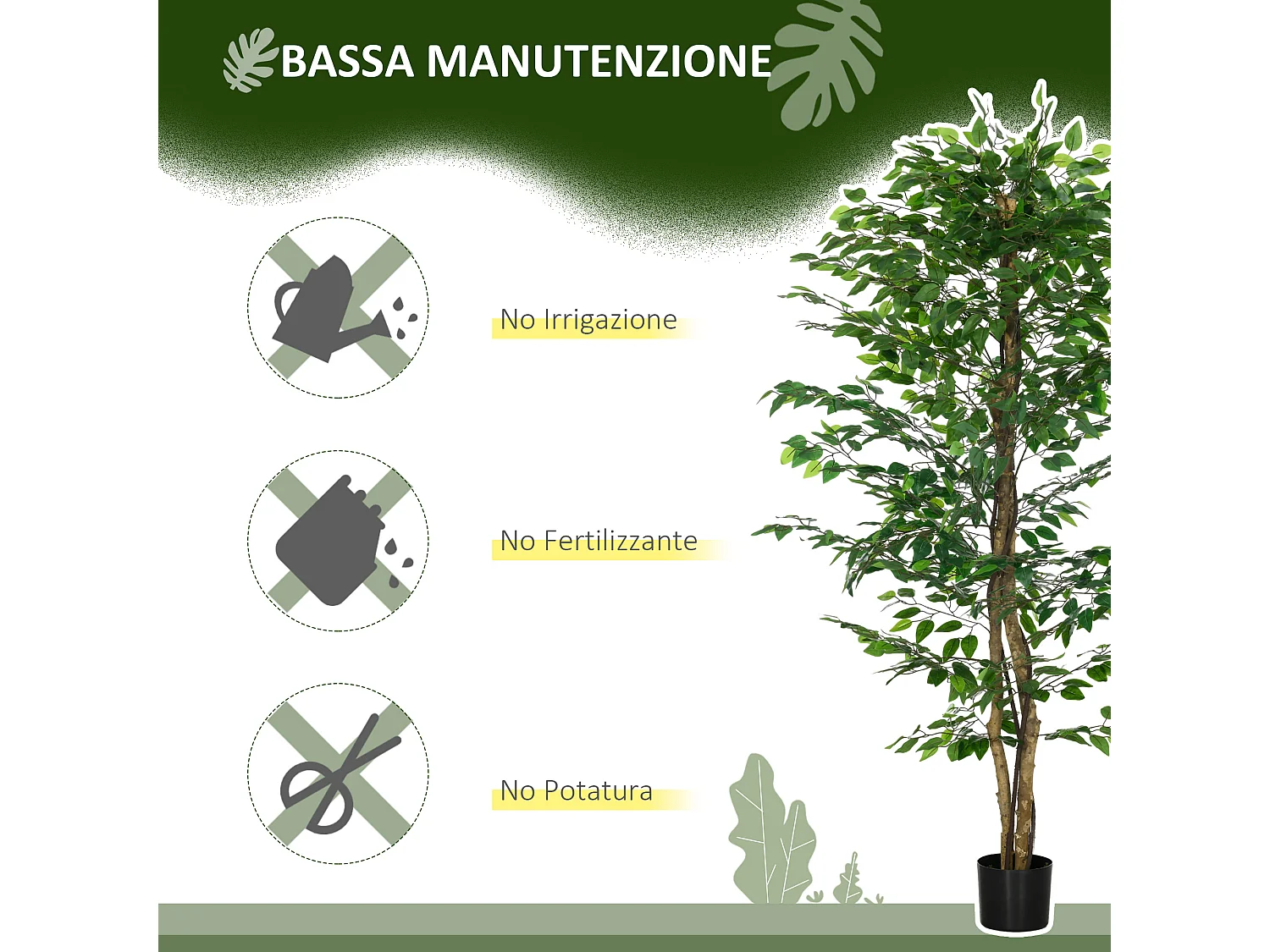 Pianta di ficus artificiale da 180 cm per interni ed esterni con vaso
