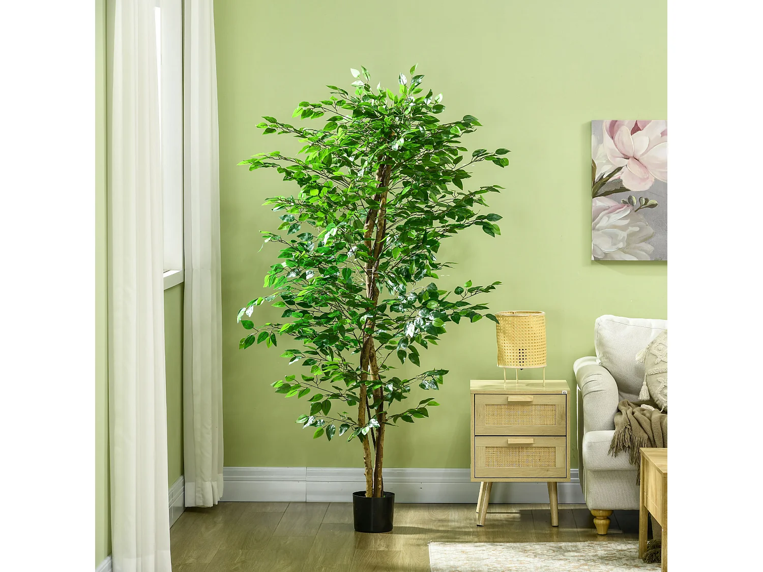 Pianta di ficus artificiale da 180 cm per interni ed esterni con vaso