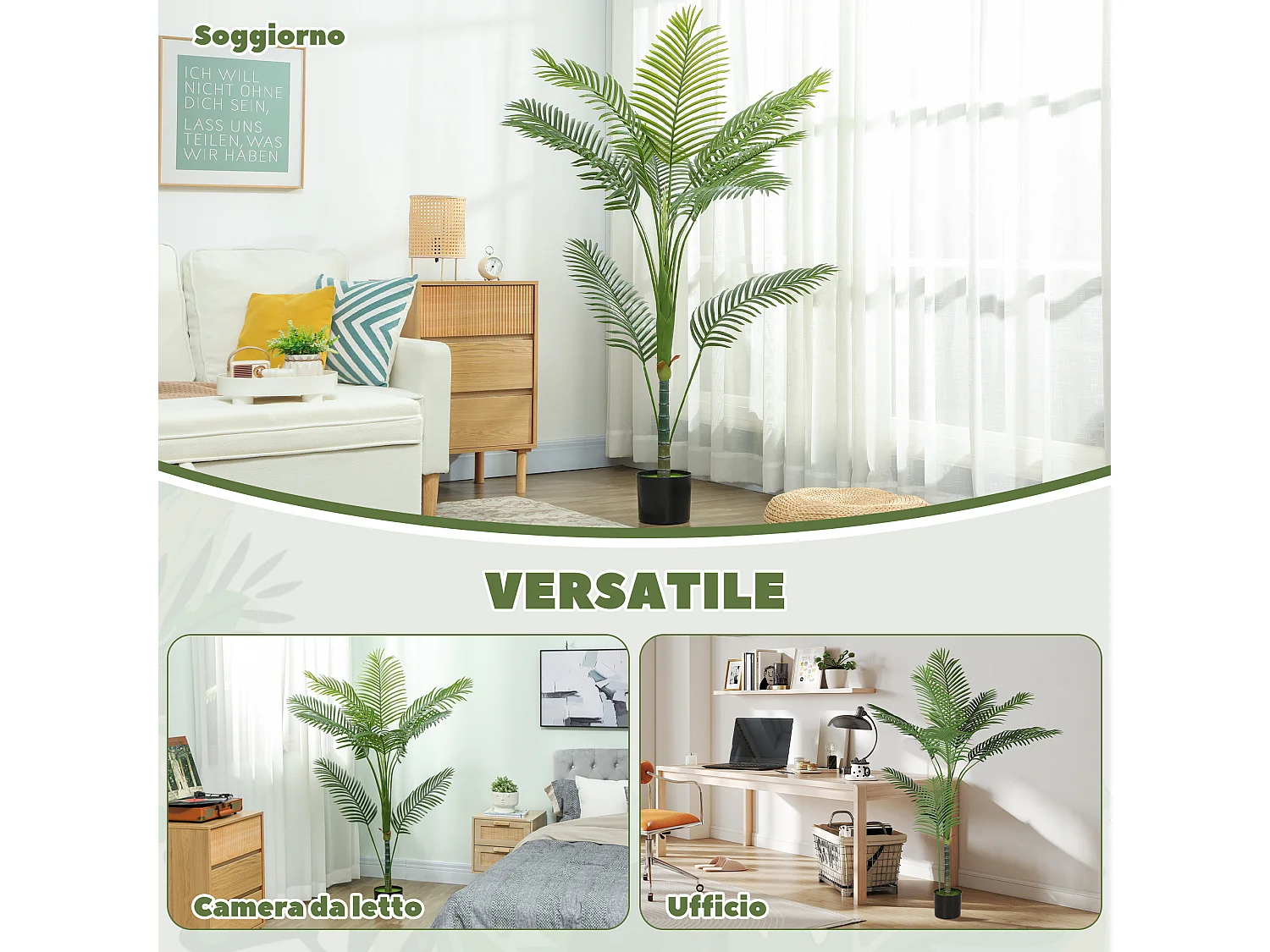 Pianta finta di palma areca per interni alta 150 cm con vaso