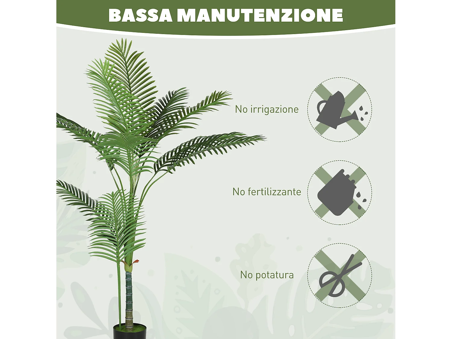 Pianta finta di palma areca per interni alta 150 cm con vaso