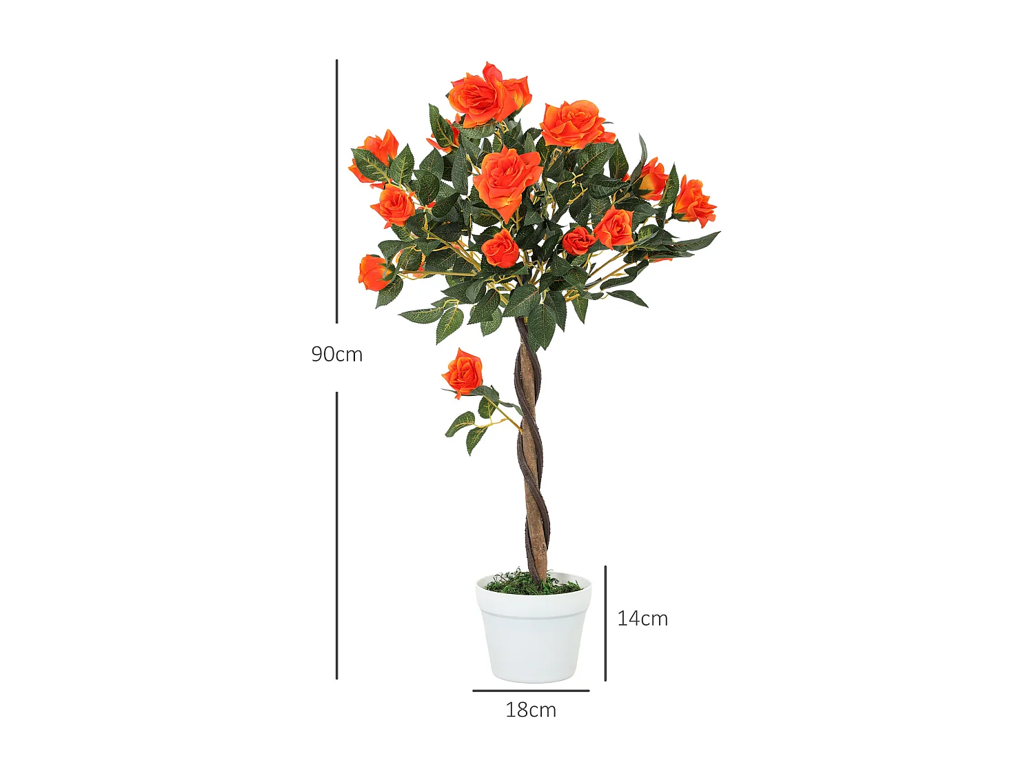 Pianta finta di rosa da 21 fiori Ø18x90 cm arancione con vaso