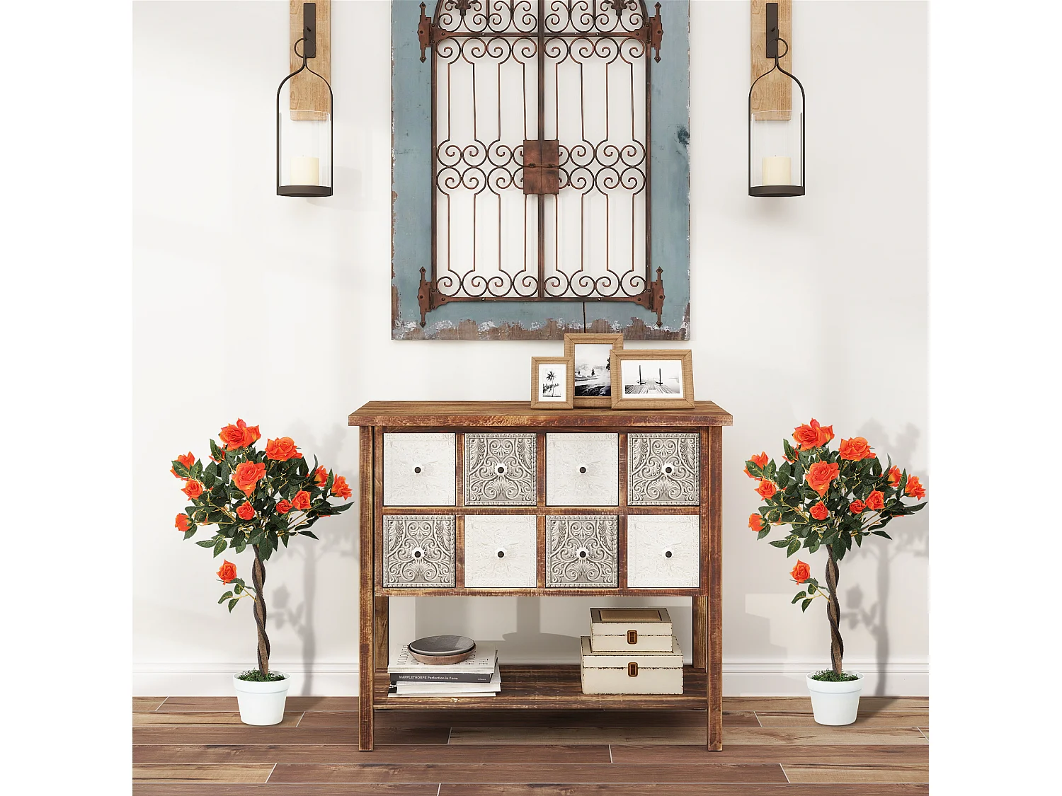 Pianta finta di rosa da 21 fiori Ø18x90 cm arancione con vaso