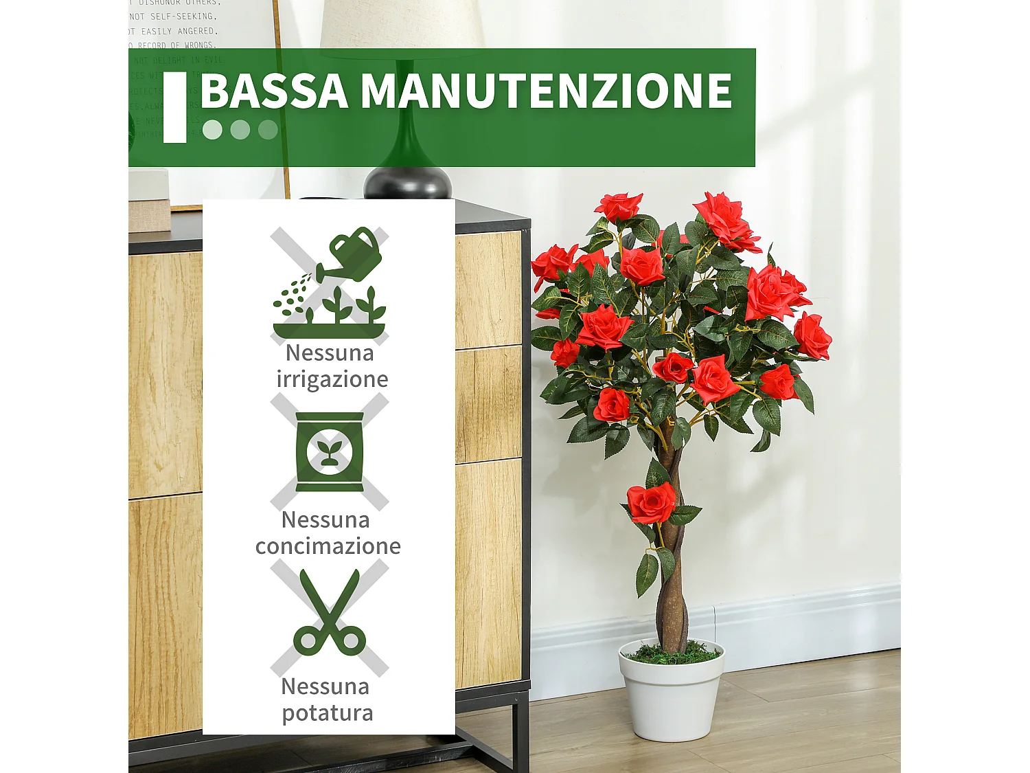 Pianta finta di rosa da 21 fiori Ø18x90 cm arancione con vaso