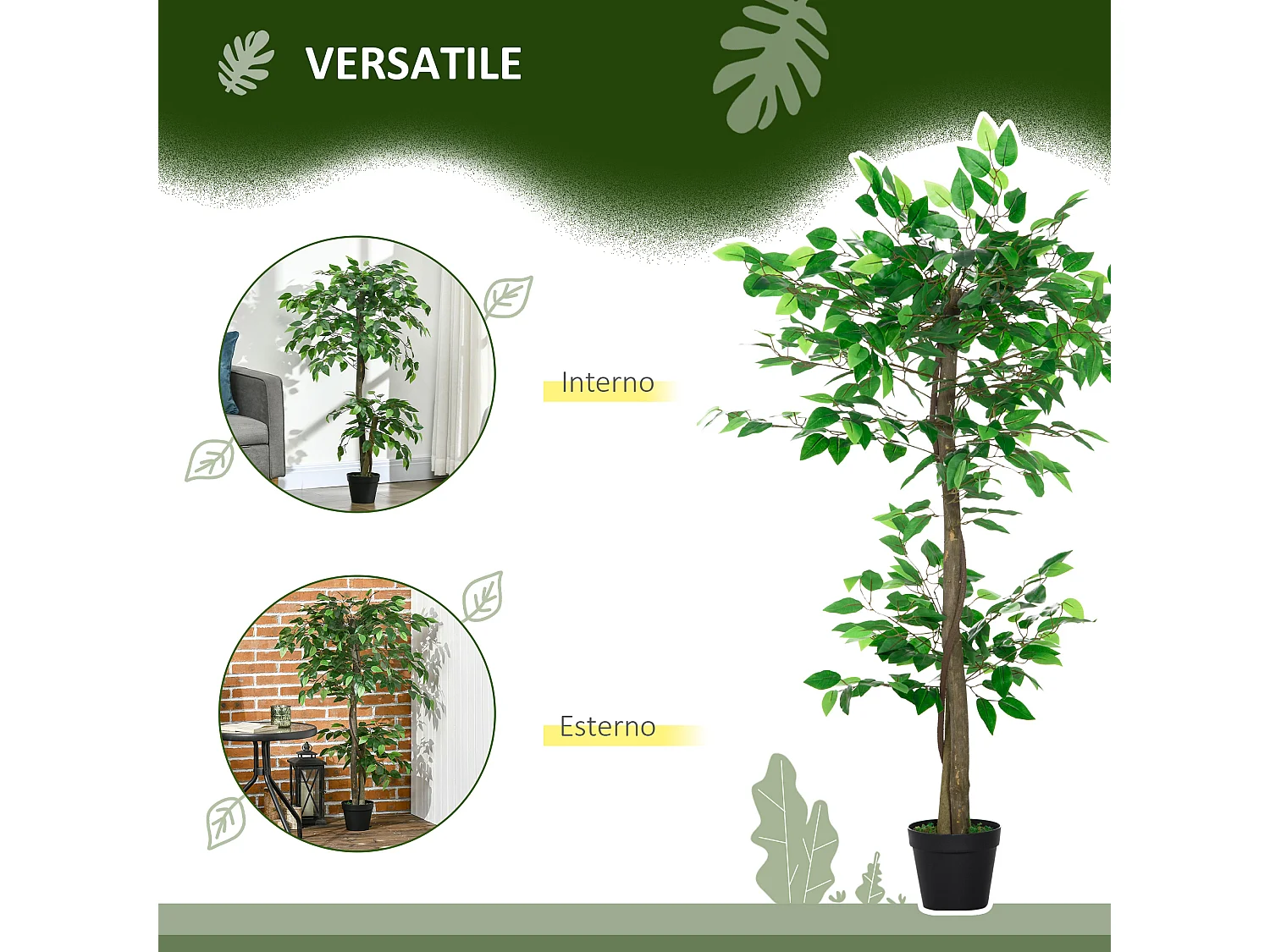 Pianta artificiale con foglie realistiche plastica verde