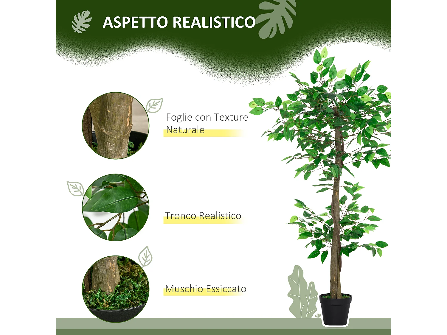 Pianta artificiale con foglie realistiche plastica verde