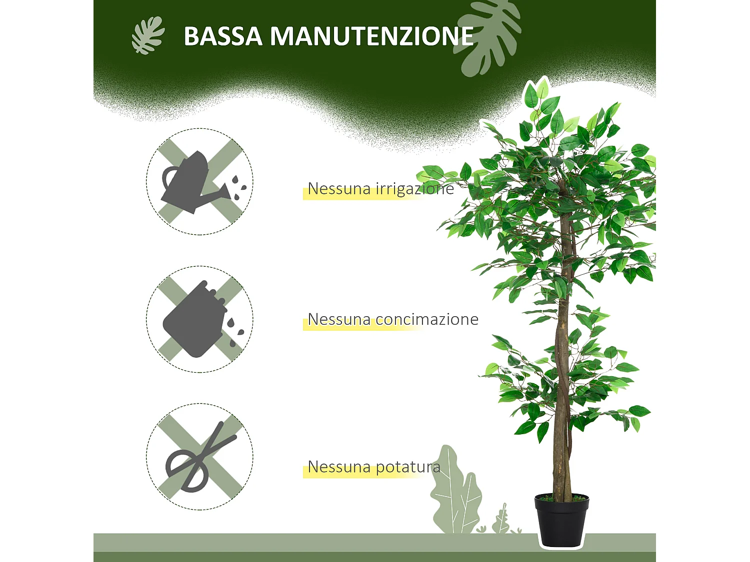 Pianta artificiale con foglie realistiche plastica verde
