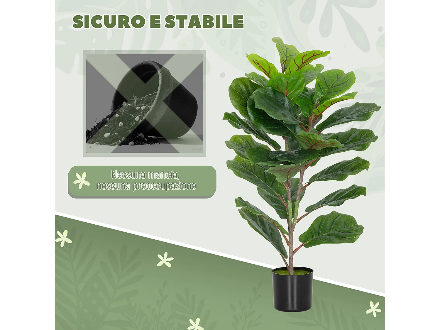 Pianta finta di ficus lyrata per interni alta 80 cm con vaso