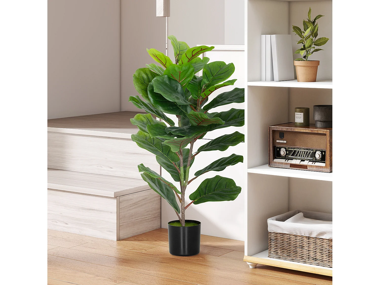 Pianta finta di ficus lyrata per interni alta 80 cm con vaso