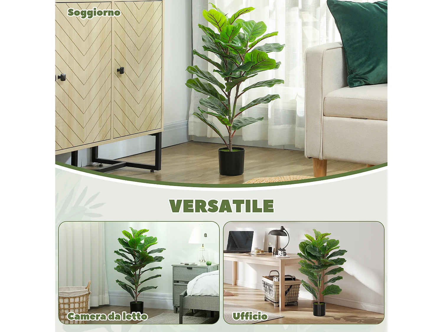 Pianta finta di ficus lyrata per interni alta 80 cm con vaso